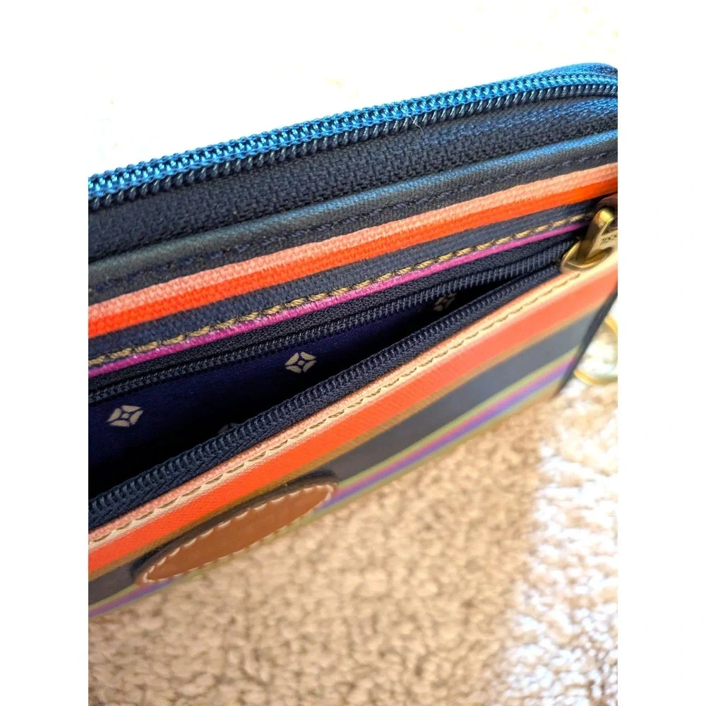 Fossil Multi Color Striped Canvas Zip Around Clutch Wallet
